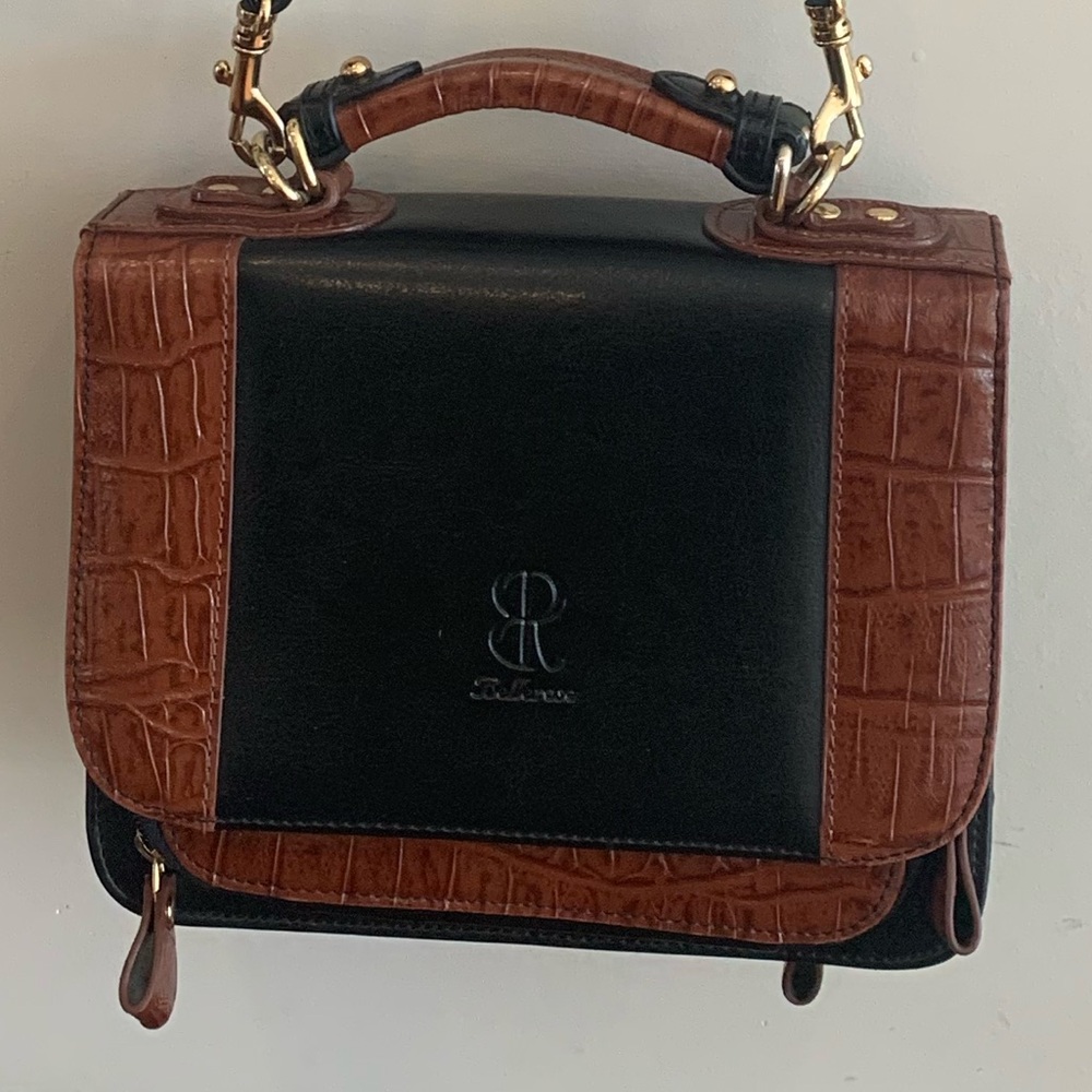 Vintage Bellerose Black and Brown Leather Bag with Shoulder Strap